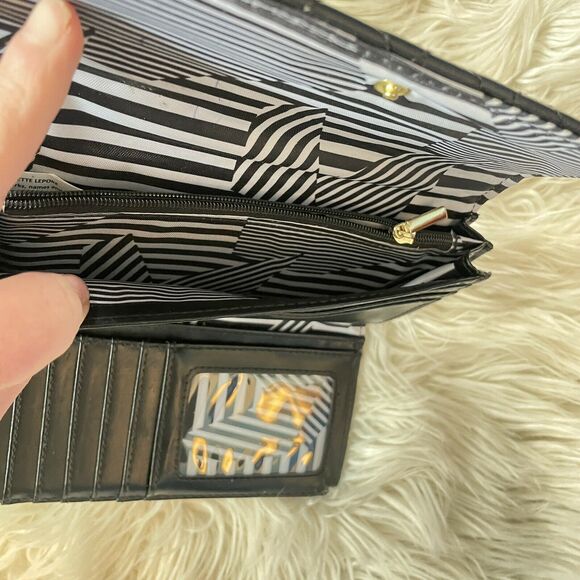 Nanette Lepore Black Long Quilted Vegan Leather Trifold Clutch Wallet - Picture 7 of 10